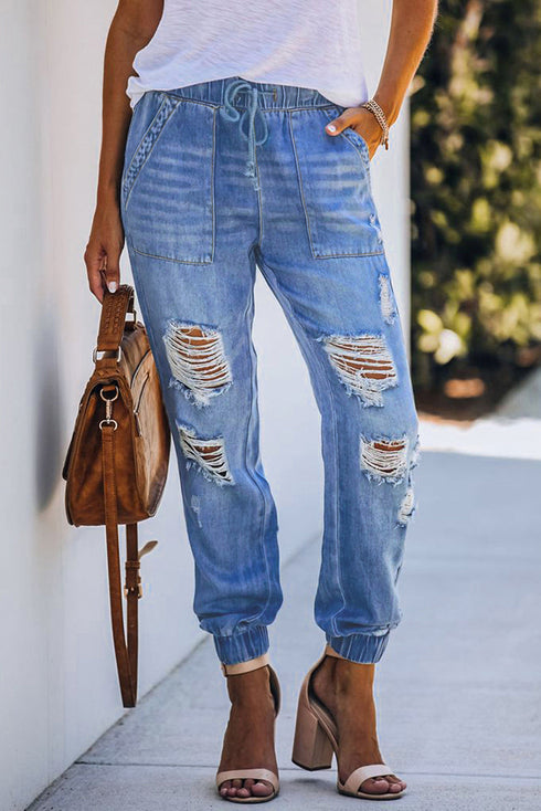 Pocketed Distressed Denim Jean